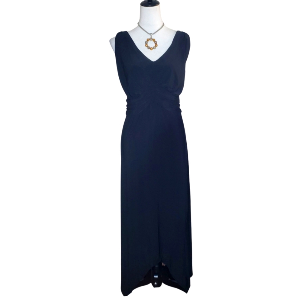Scarlett Plus Size Midnight Black Empire Waist Handkerchief Hem Maxi Dress